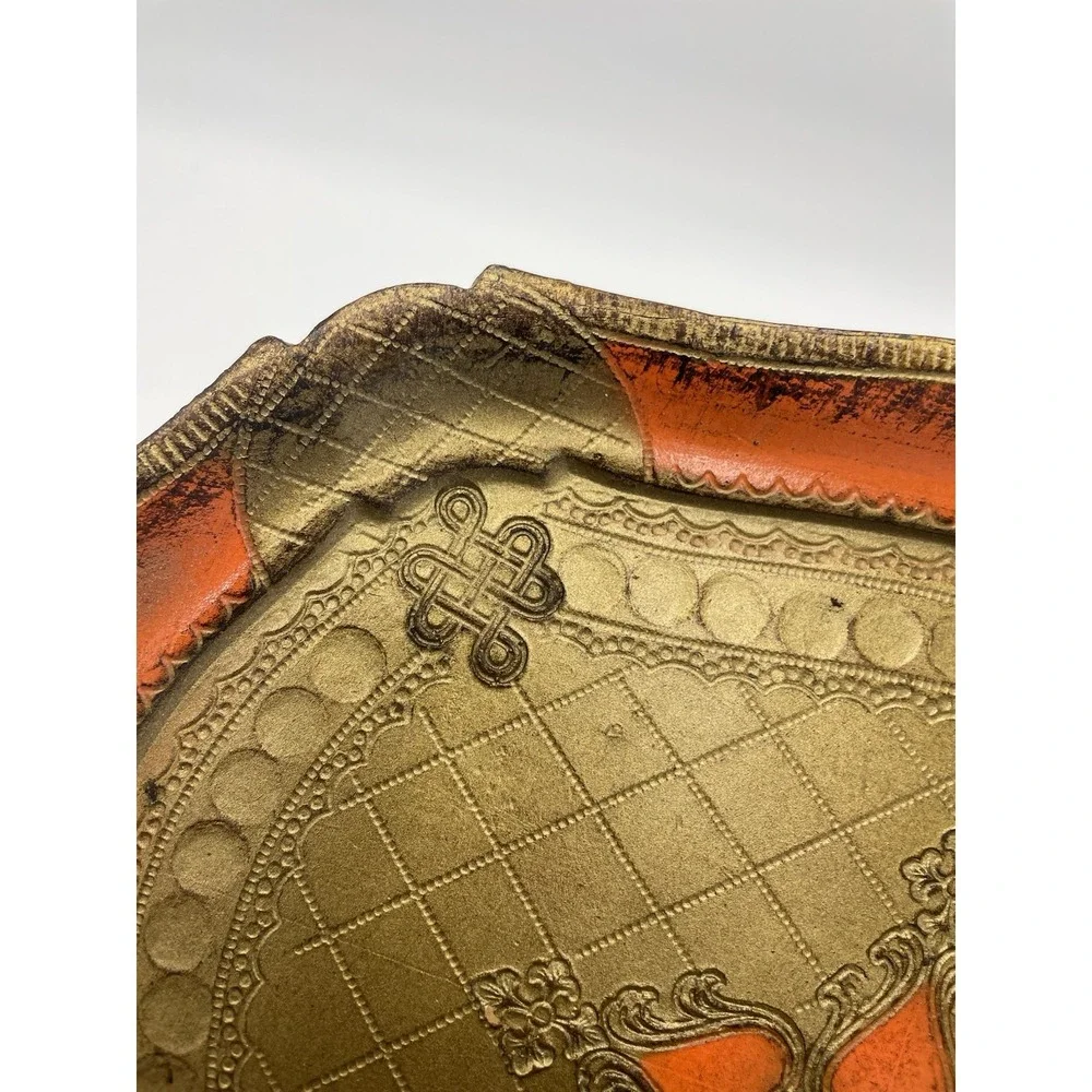 Vintage Italian‎ Florentine Gilt Toleware Orange Gold 9x14